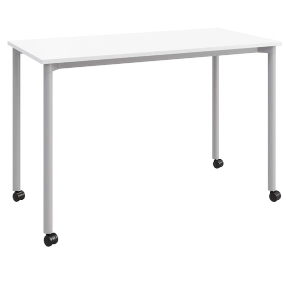 Olio Designs Spright Mobile Wood Top Work Table Desk in White and Silver