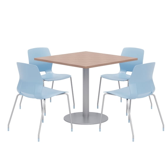 Olio Designs Square 36in Lola Dining Set - Cherry Table - Blue Chairs