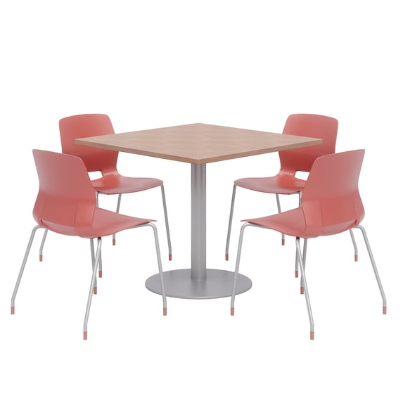 Olio Designs Square 36in Lola Dining Set - Cherry Table - Coral Chairs