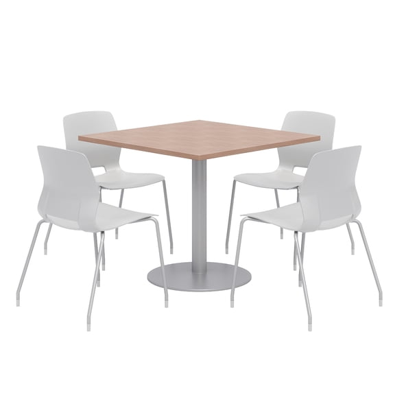 Olio Designs Square 36in Lola Dining Set - Cherry Table - Gray Chairs