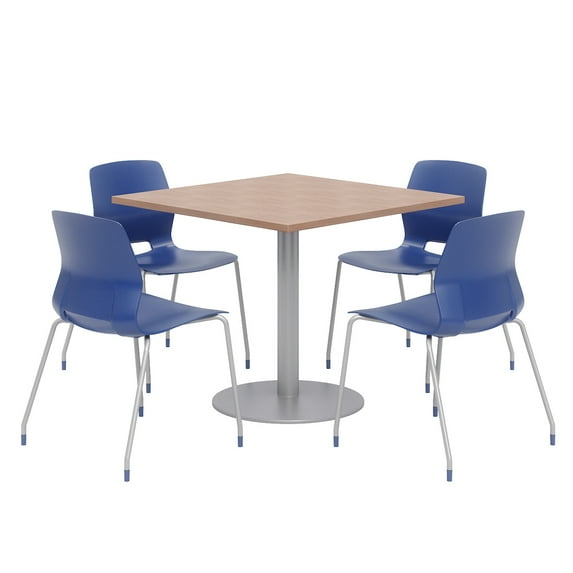 Olio Designs Square 36in Lola Dining Set - Cherry Table - Navy Chairs