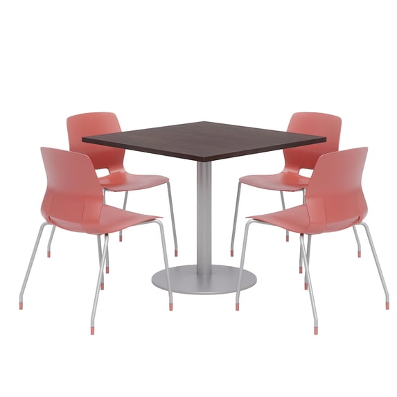 Olio Designs Square 36in Lola Dining Set - Espresso Table - Coral Chairs