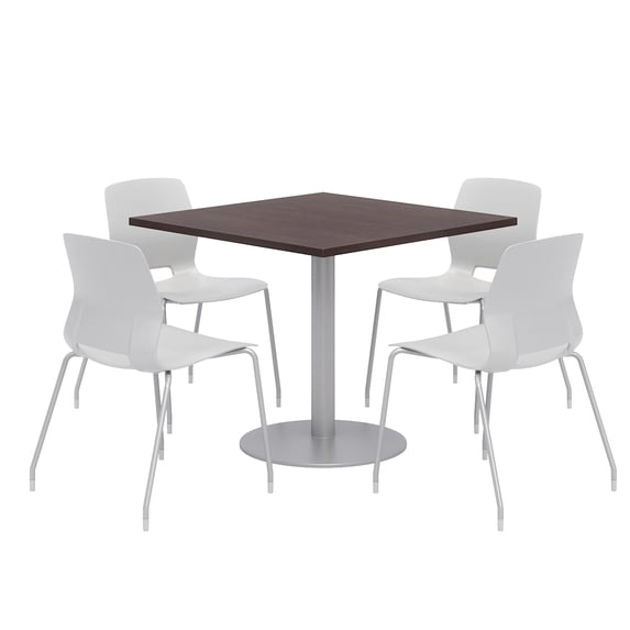 Olio Designs Square 36in Lola Dining Set - Espresso Table - Gray Chairs