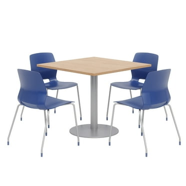 Olio Designs Square 36in Lola Dining Set - Maple Table - Navy Chairs