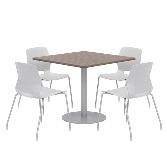Olio Designs Square 36in Lola Dining Set - Teak Table - Gray Chairs