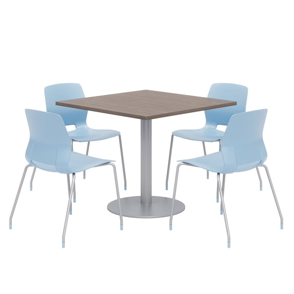 Olio Designs Square 36in Lola Dining Set - Teak Table - Sky Blue Chairs