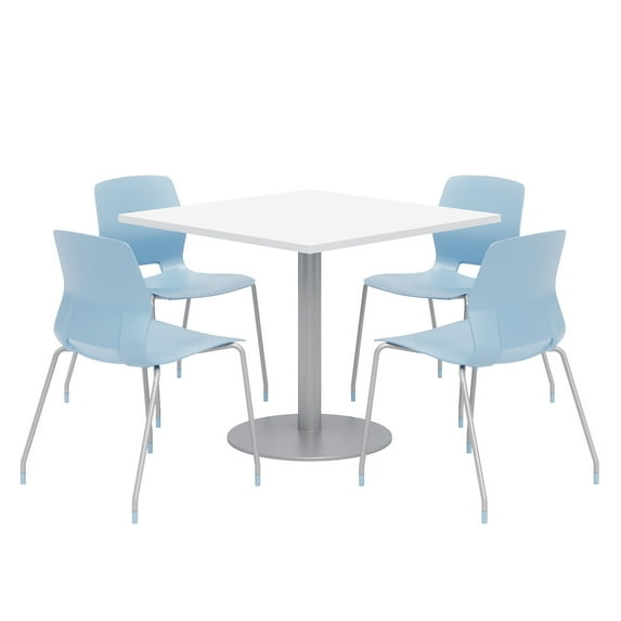 Olio Designs Square 36in Lola Dining Set - White Table - Blue Chairs