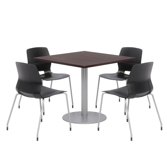 Olio Designs Square 42in Lola Dining Set - Espresso Table - Black Chairs