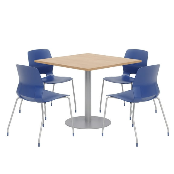 Olio Designs Square 42in Lola Dining Set - Maple Table - Navy Chairs