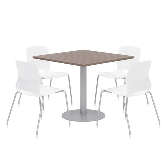 Olio Designs Square 42in Lola Dining Set - Teak - Table - White Chairs