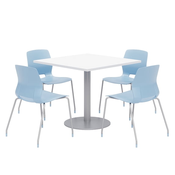 Olio Designs Square 42in Lola Dining Set - White Table - Sky Blue Chairs