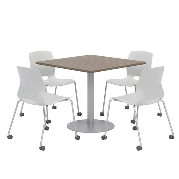 Olio Designs Teak Square 36in Lola Dining Set - Gray Caster Chairs