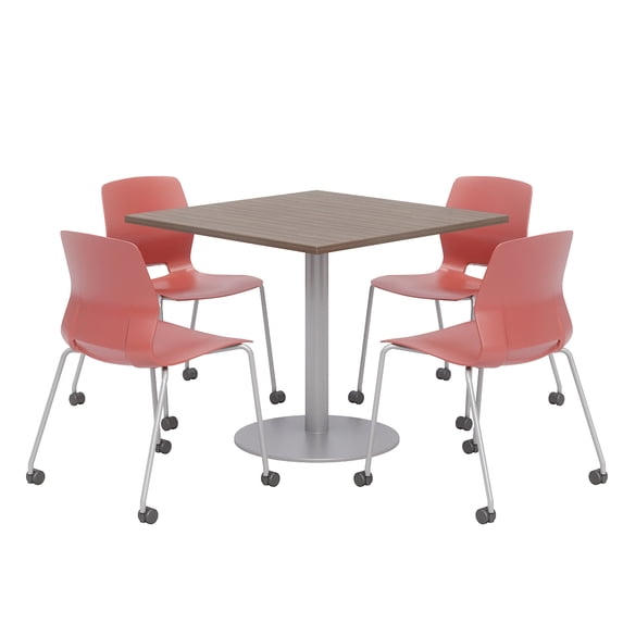 Olio Designs Teak Square 42in Lola Dining Set - Coral Caster Chairs