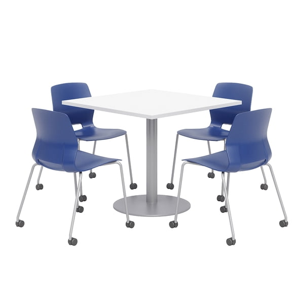 Olio Designs White Square 36in Lola Dining Set - Navy Caster Chairs