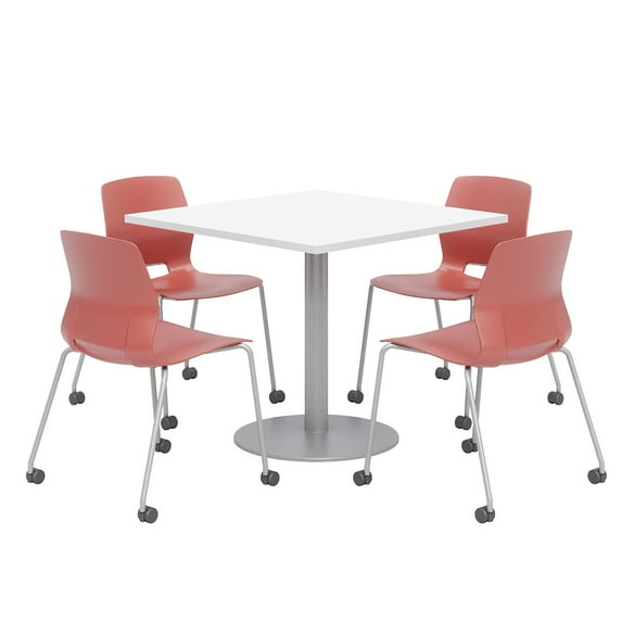 Olio Designs White Square 42in Lola Dining Set - Coral Caster Chairs