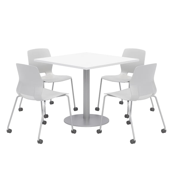 Olio Designs White Square 42in Lola Dining Set - Gray Caster Chairs