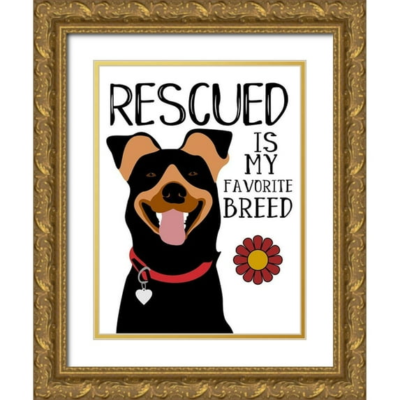 Oliphant, Ginger 12x14 Gold Ornate Wood Framed with Double Matting Museum Art Print Titled - Rescued is my Favorite Breed