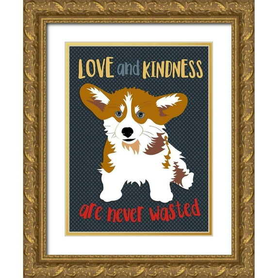 Oliphant, Ginger 15x18 Gold Ornate Wood Framed with Double Matting Museum Art Print Titled - Corgi Love and Kindness