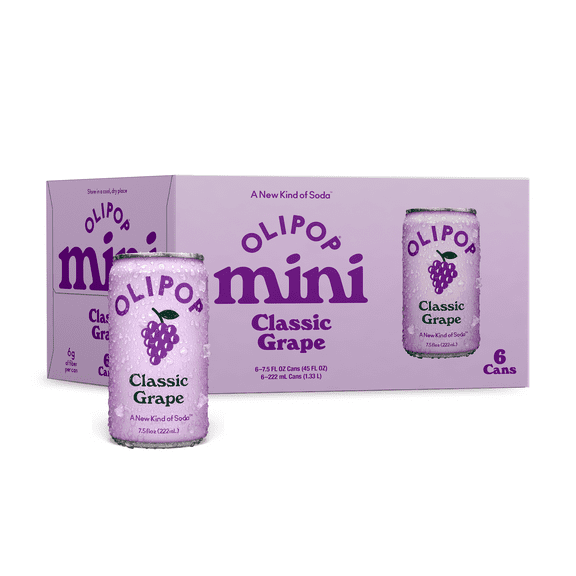 Olipop Minis Prebiotic Soda Pop, Classic Grape, High Fiber, 7.5 fl oz 6 Pack