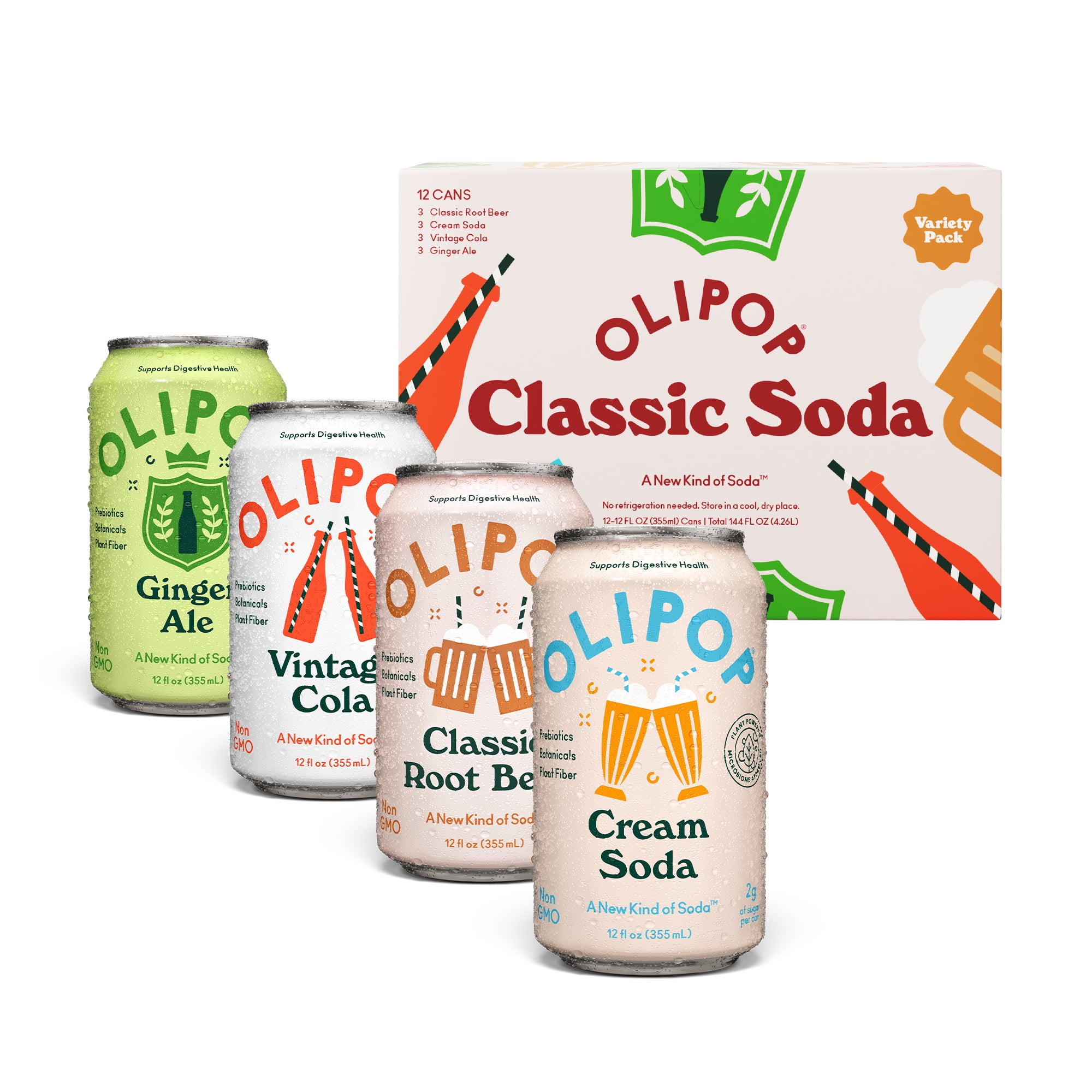 Olipop Classic Soda Variety Pack, 12 fl oz, 12 Pack Cans