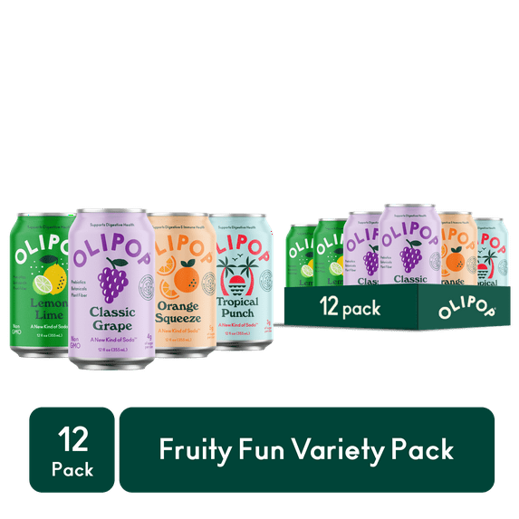 Olipop Fruity Fun Variety Pack, 12 fl oz, 12 Pack Cans