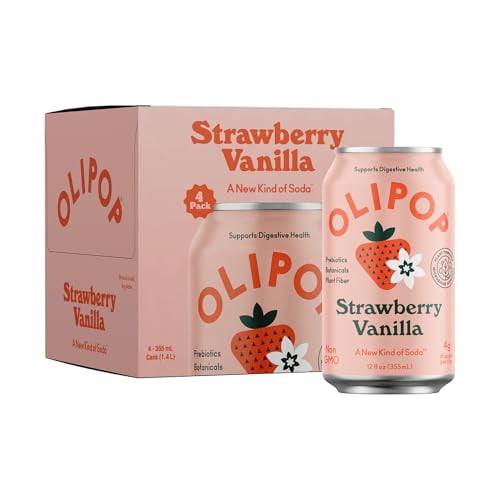 Olipop - Healthy Strawberry Vanilla Prebiotic Soda - 12 Oz, Case of 6