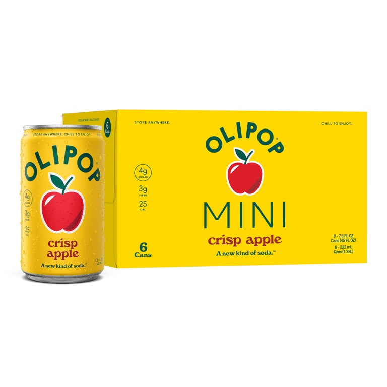 OLIPOP MINIs Prebiotic Soda, Crisp Apple, 6 Pack, Aluminum
