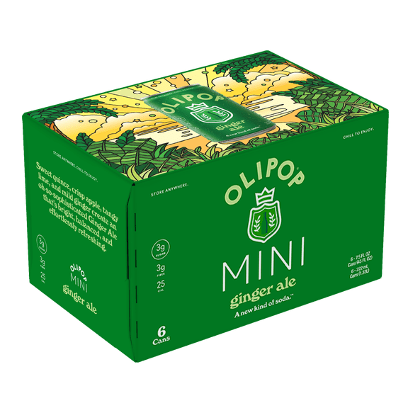 Olipop Minis Prebiotic Soda Pop, Ginger Ale, High Fiber, 7.5 fl oz 6 Pack
