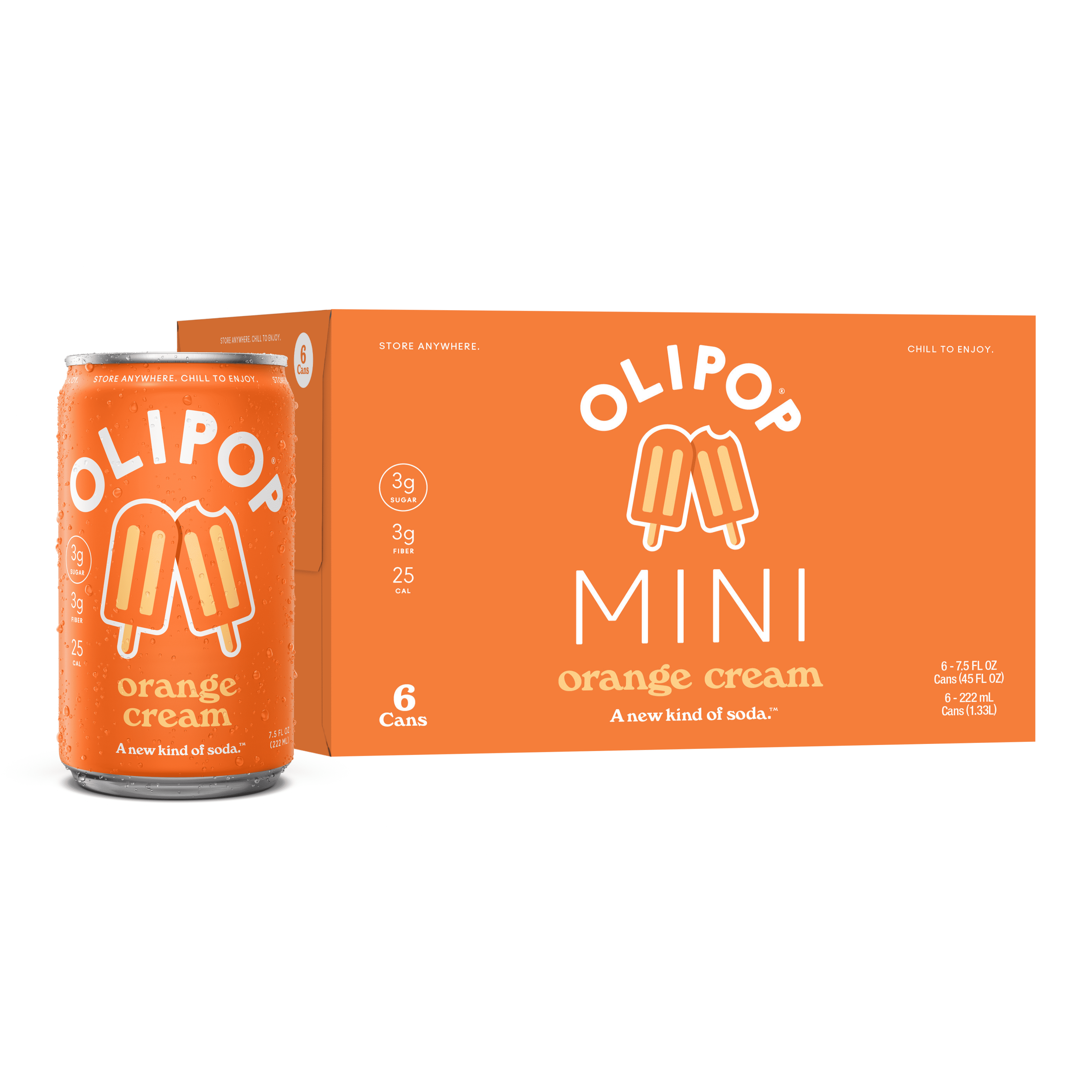 Olipop Minis Prebiotic Soda Pop, Orange Cream, High Fiber, 7.5 fl oz 6 Pack