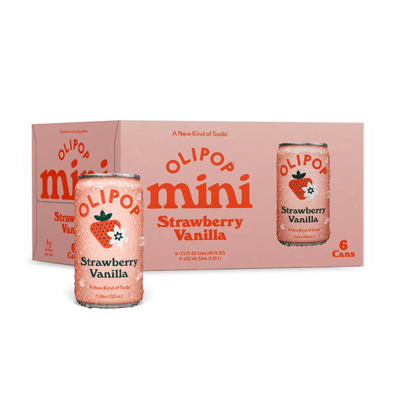 Olipop Minis Prebiotic Soda Pop, Strawberry Vanilla, High Fiber, 7.5 fl oz 6 Pack