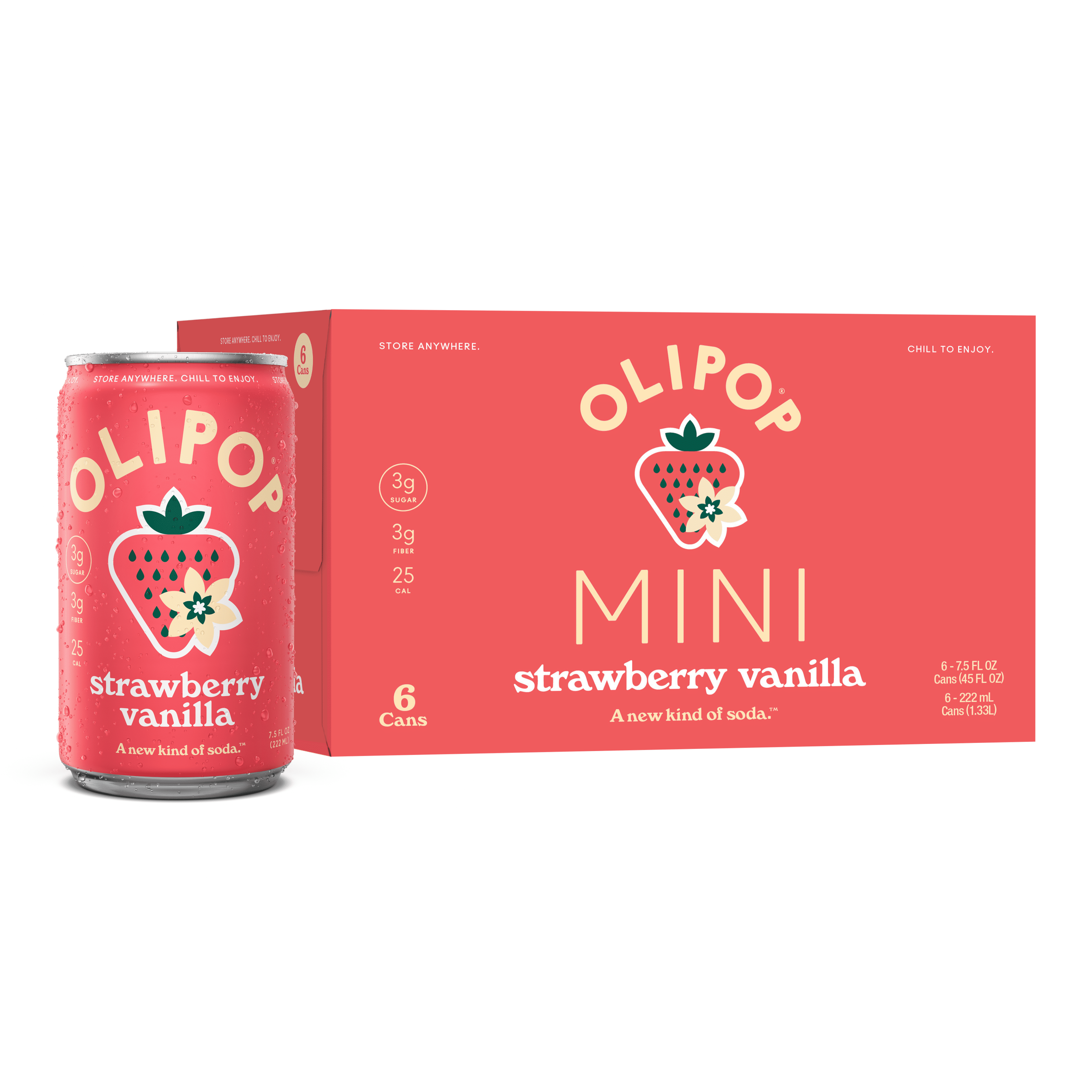 OLIPOP MINIs 3g Fiber Prebiotic Soda, Strawberry Vanilla, 7.5 fl