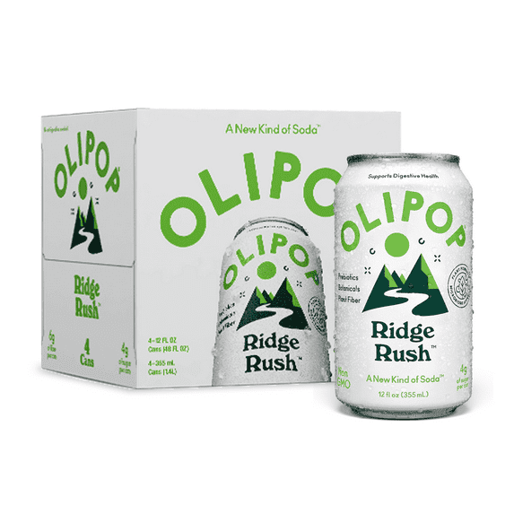 Olipop Prebiotic Soda, Beverages w/ Prebiotics, Botanicals & Plant Fiber, Ridge Rush, 12 oz, 4 Pantry Packs (Pack of 2)
