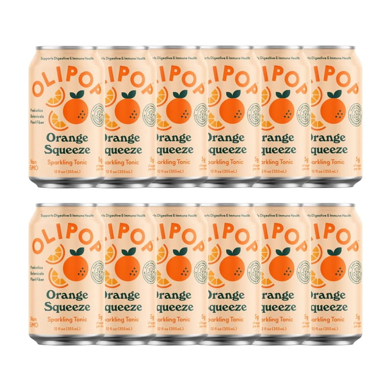 OLIPOP, Prebiotic Soda, 12 Pack, Orange Squeeze, High Fiber