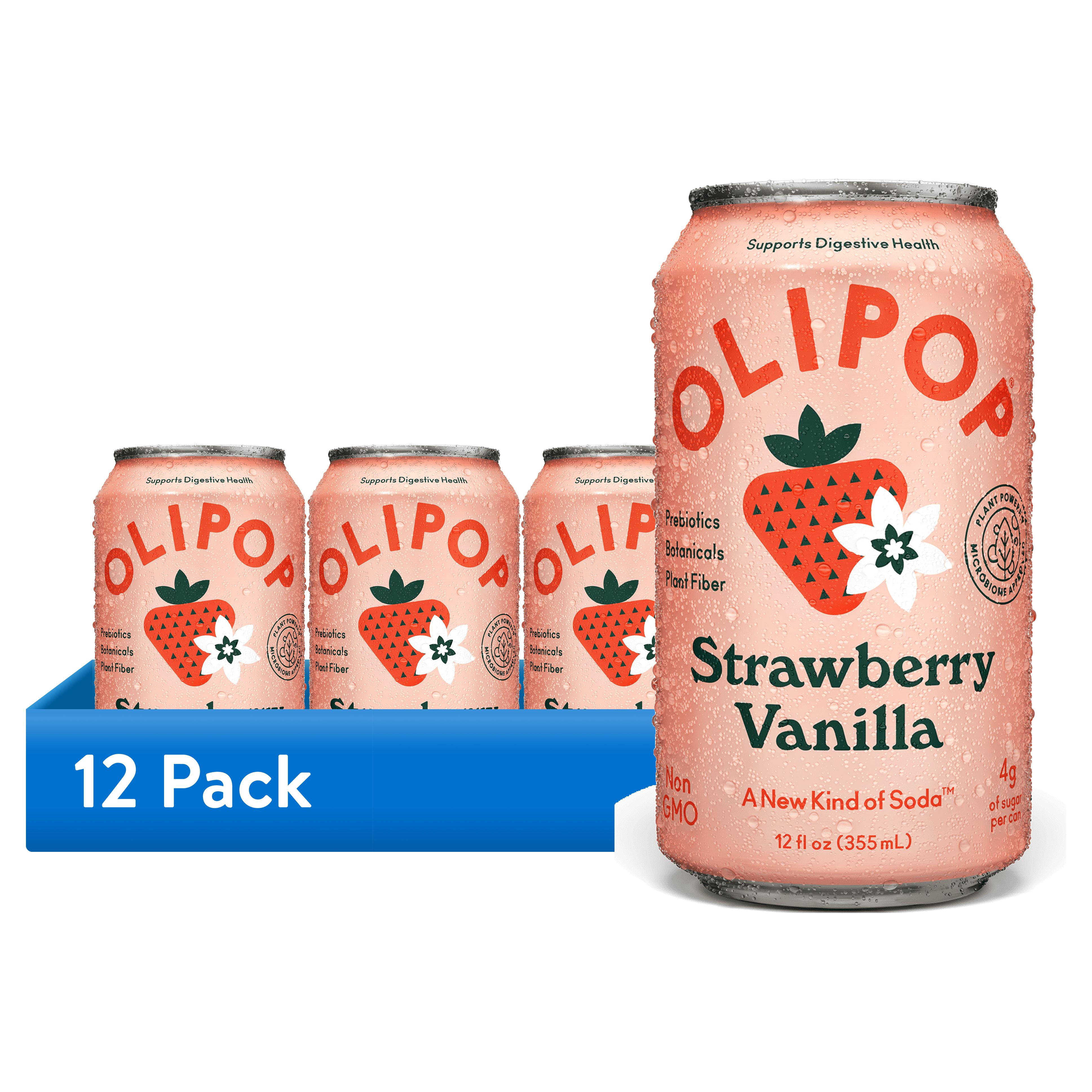 OLIPOP Strawberry Vanilla Prebiotic Soda, Healthy Soft Drink, Non