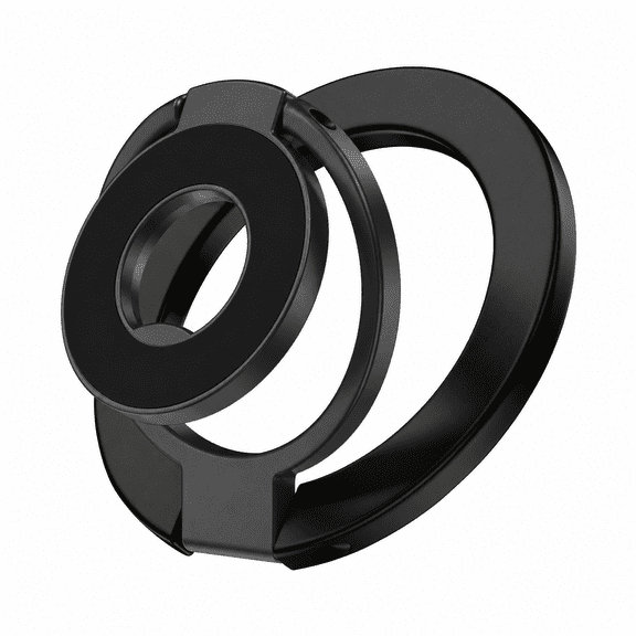 OLIQVO Dual-Sided Magnetic Phone Ring Holder, 360-Degree Rotating Metal Grip and Foldable Stand, Black