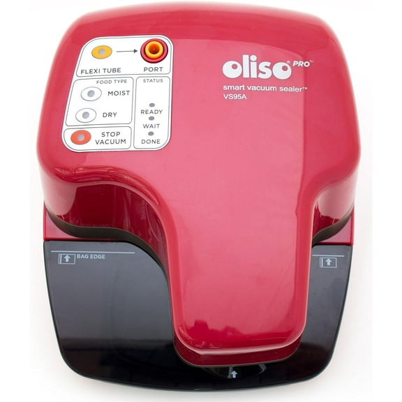 Oliso Pro VS95A Bundle, Smart Vacuum Sealer for Food Storage, with Various Bag Sizes, Red.
