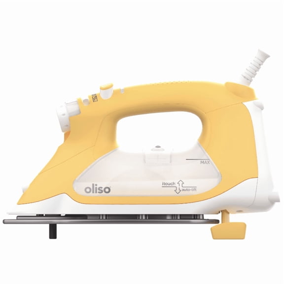 Open Box Oliso TG1600 Pro Plus 1800 Watt SmartIron with Auto Lift - for Clothes, Sewing, Quilting and Crafting Ironing | Diamond Ceramic-Flow Soleplate Steam Iron, Yellow