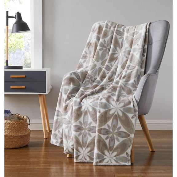 Oliva Gray Nora Printed Flannel Throw - 50x60" Taupe