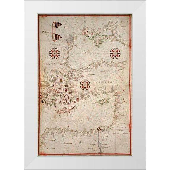 Oliva, Joan 13x18 White Modern Wood Framed Museum Art Print Titled - Portolan Map of Turkey, Mediterranean, Adriatic and the Agean