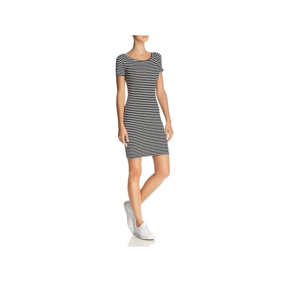 Olivaceous Womens Striped Lace-Up Back Mini Dress B/W XS