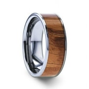 Olivaster Olive Wood Inlaid Flat Tungsten Carbide Ring With Polished Edges