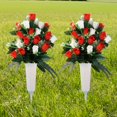 Olive 2pcs Artificial Rose Flower Arrangements In Grave Vase Plastic