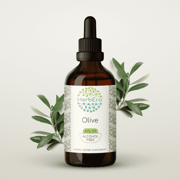 HerbEra Olive Tincture, Herbal Dietary Supplement for Heart Health Support, Olive (Olea europaea) Dried Leaf Extract, Natural, Alcohol-Free, Drops 4 oz