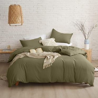Olive Army Green Solid Duvet Cover Soft Cozy Microfiber Bedding Set with Zipper Closure,Queen Size
