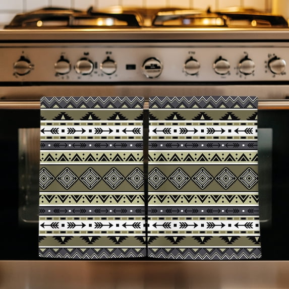Olive Black Boho Kitchen Towels Set of 1, Vintage Tribal Striped Southwestern Absorbent Dish Towels for Kitchen, Microfiber Hand Towel, Quick Drying Tea Towel for Cleaning Decorative Dishcloths