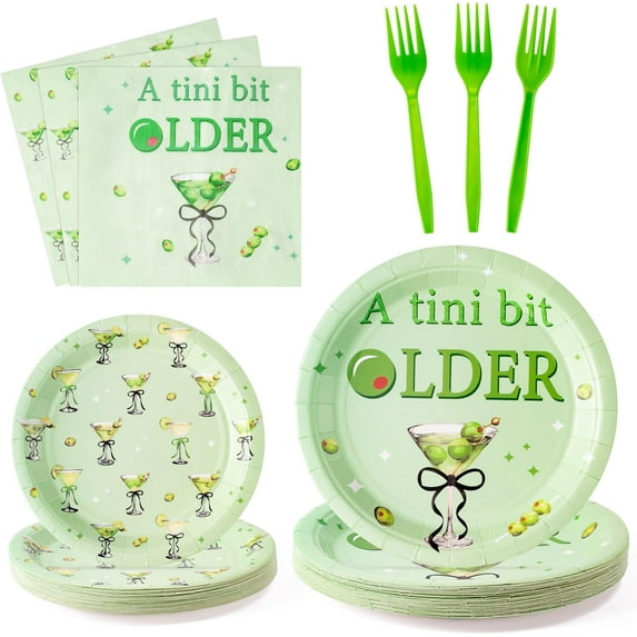 Olive Black Martini Bow A Tini Bit Older Espresso Martini Cocktail Party Plates Supplies - Tableware Decoration Disposable Paper Plate Napkin Fork