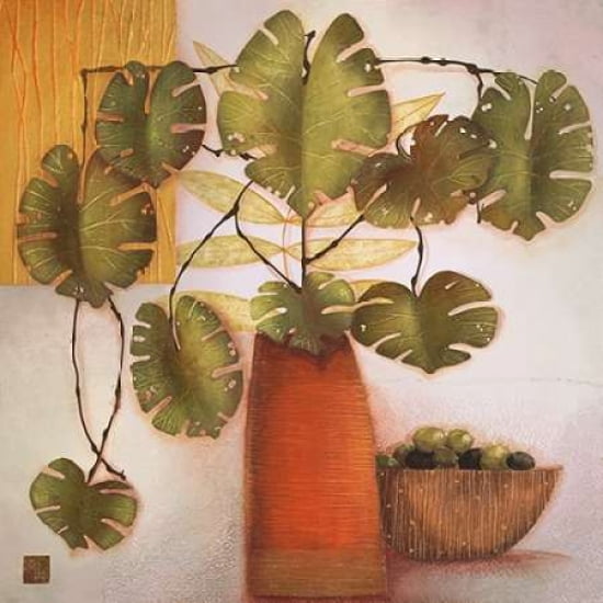 Olive Bowl and Vase Canvas Art - Margaret Hughlock (24 x 24)