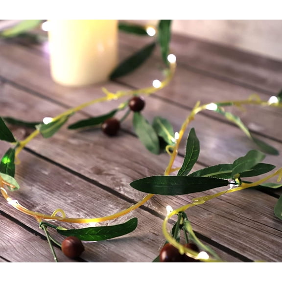 Olive Branch Garland String Lights 10FT 40 White LED Battery USB Operated Lighted Twig Vine with Timer for Christmas Thanksgiving Party Spring Decoration