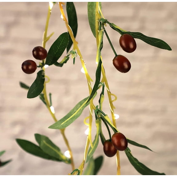 Olive Branch Garland String Lights 10FT 40 White LED Battery USB Operated Lighted Twig Vine with Timer for Christmas Thanksgiving Party Spring Decoration