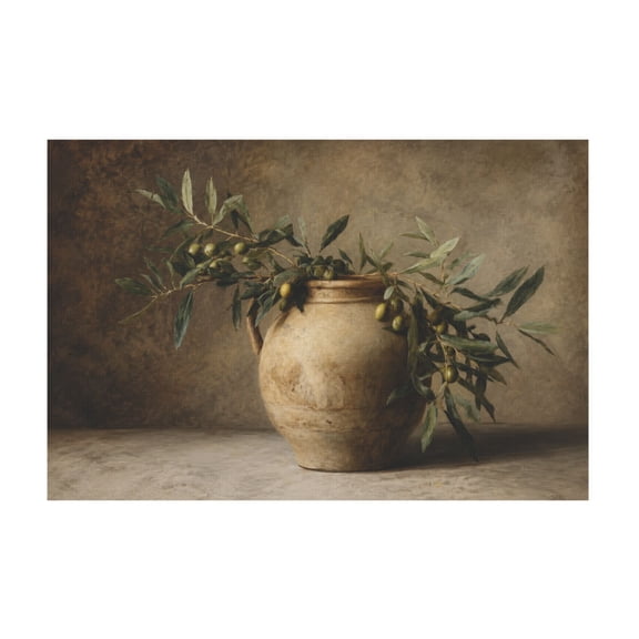 Olive Branch Horizontal Vintage Tuscan Kitchen Still Life Canvas Wall Art Rustic Farmhouse Dining Room Decor 12*18in